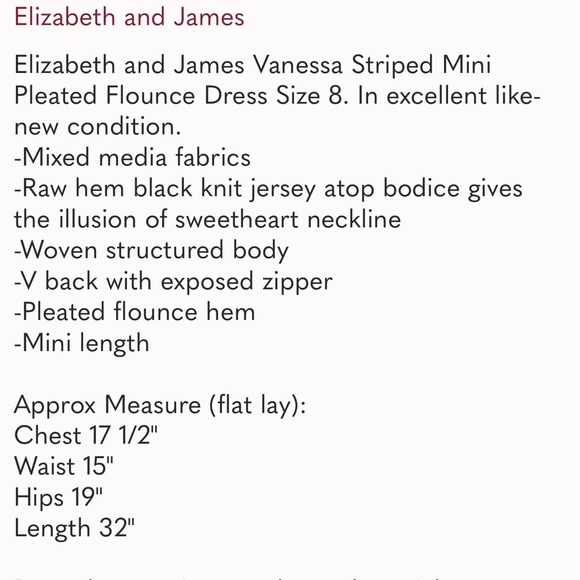 Elizabeth And James Vanessa Striped Pleated Flounce Dress Size 8 - Picture 12 of 12